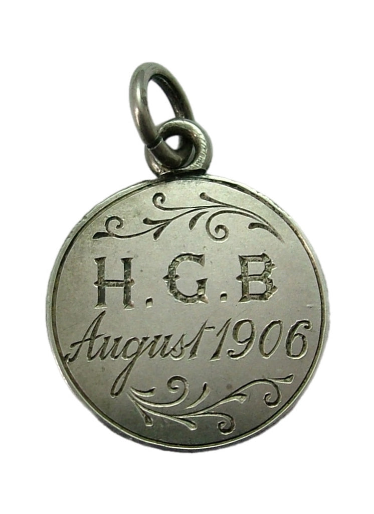 Antique Edwardian Silver Engraved Love Token Coin Charm "HGB August 1906" Love Token - Sandy's Vintage Charms