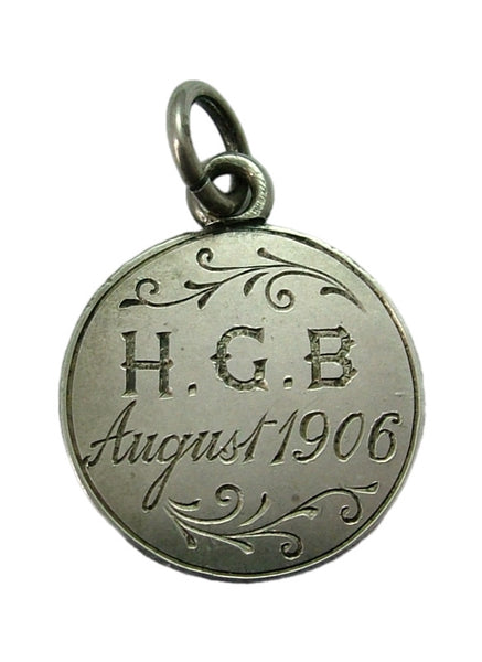Antique Edwardian Silver Engraved Love Token Coin Charm "HGB August 1906" Love Token - Sandy's Vintage Charms