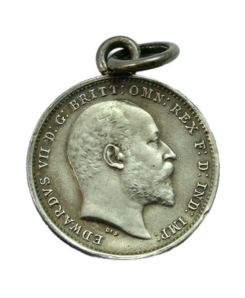 Antique Edwardian Silver Engraved Love Token Coin Charm "HGB August 1906" Love Token - Sandy's Vintage Charms