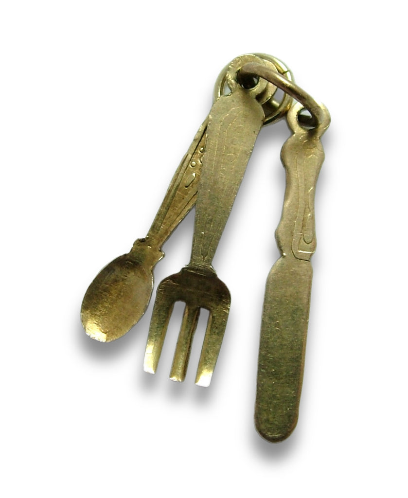 Vintage 1960's Solid 9ct Gold Knife, Fork & Spoon Cutlery Set Charm HM 1965 Gold Charm - Sandy's Vintage Charms