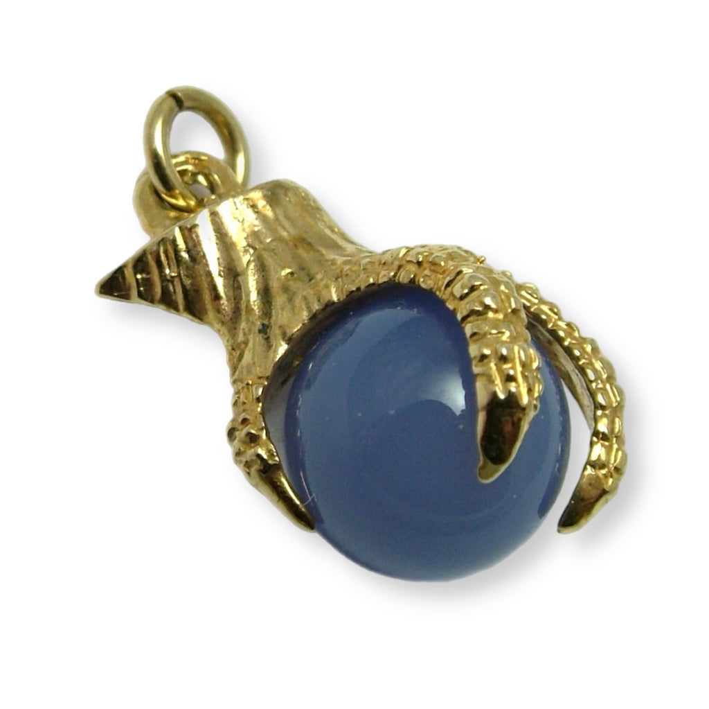 Vintage 1970's 9ct Gold & Blue Agate Ball & Claw Charm HM 1979 Gold Charm - Sandy's Vintage Charms
