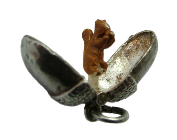 Vintage 1970's Silver Opening Acorn Charm with Enamel Painted Red Squirrel Inside Silver Charm - Sandy's Vintage Charms