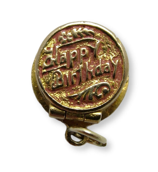 Vintage 1950's 9ct Gold Opening “Happy Birthday” Cake Charm with Candle Inside HM 1956 Gold Charm - Sandy's Vintage Charms
