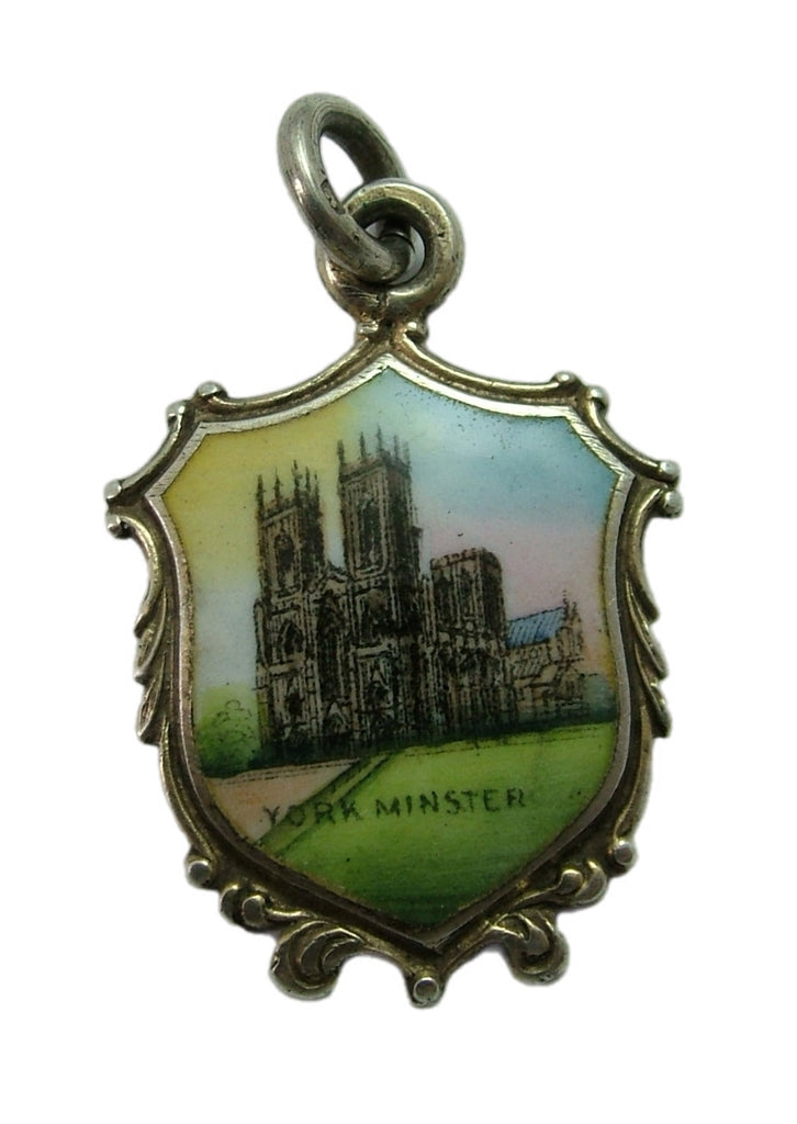 Large Antique Edwardian Silver & Enamel York Minster Souvenir Fob Charm HM 1905 Antique Charm - Sandy's Vintage Charms
