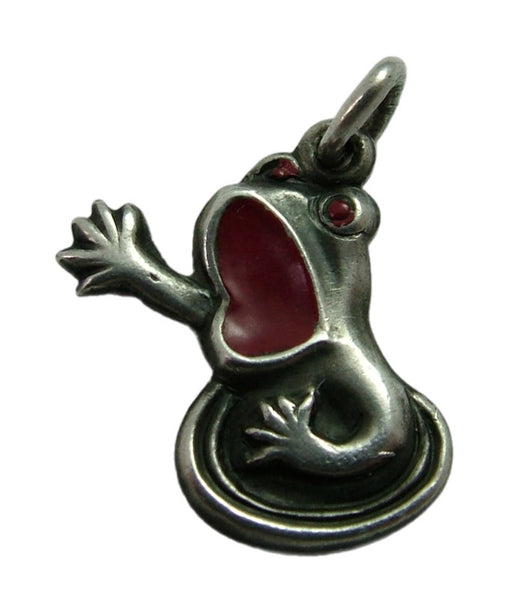 Vintage 1960's Silver & Red Enamel Frog Charm Enamel Charm - Sandy's Vintage Charms