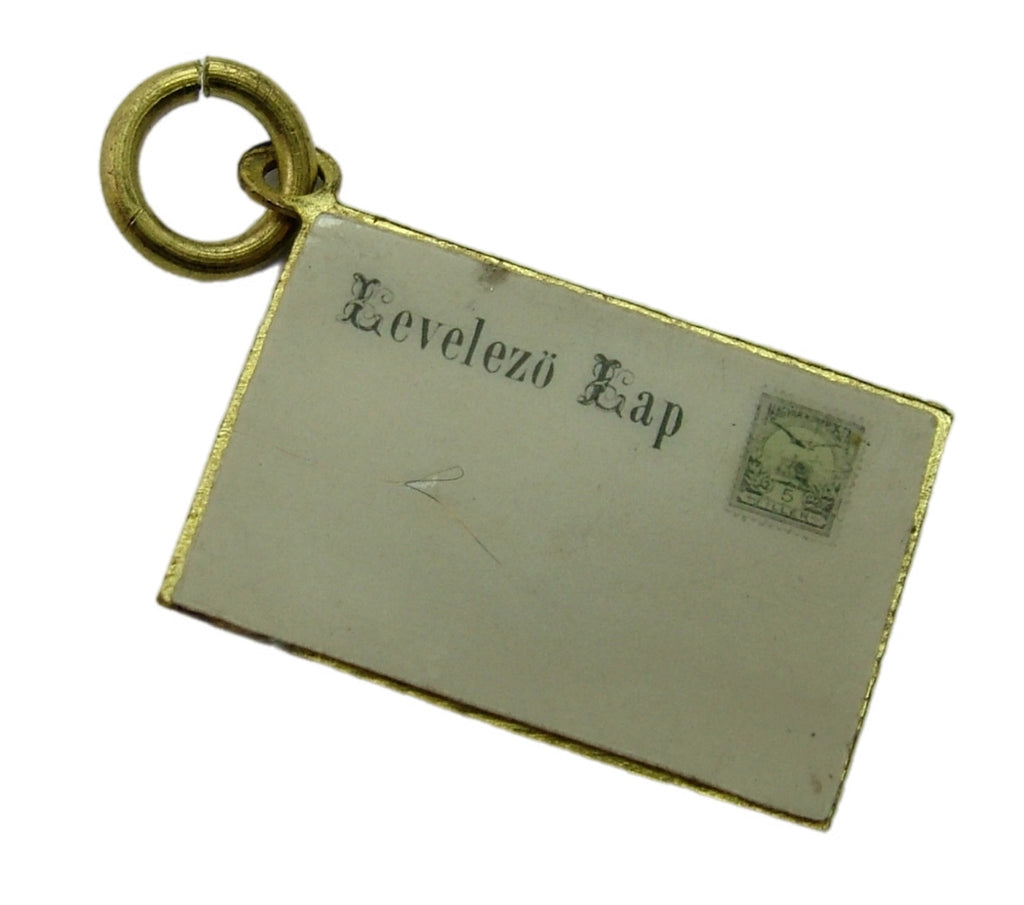 Antique Edwardian c1910 Brass Miniature Trencsen Teplicz Hungary Postcard Charm Antique Charm - Sandy's Vintage Charms
