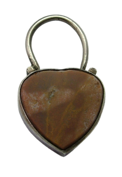 Antique Victorian c1890 Heart Shaped Silver & Agate Padlock Fastener or Charm Antique Charm - Sandy's Vintage Charms