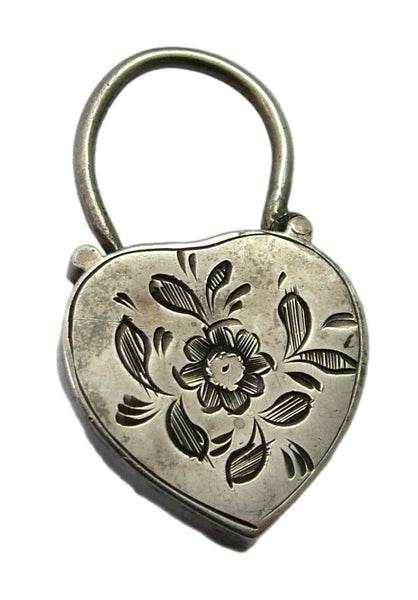 Antique Victorian c1890 Heart Shaped Silver & Agate Padlock Fastener or Charm Antique Charm - Sandy's Vintage Charms