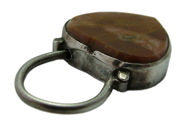 Antique Victorian c1890 Heart Shaped Silver & Agate Padlock Fastener or Charm Antique Charm - Sandy's Vintage Charms