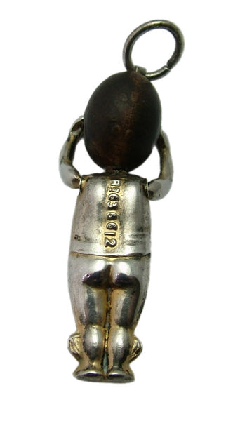 Antique WWI Silver & Wooden Fumsup Touch Wood Charm with Purple Paste Eyes Antique Charm - Sandy's Vintage Charms
