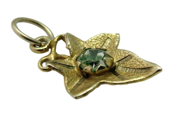 Small Vintage 1930’s 9ct Gold Ivy Leaf Charm set with Clear Paste Stone Gold Charm - Sandy's Vintage Charms