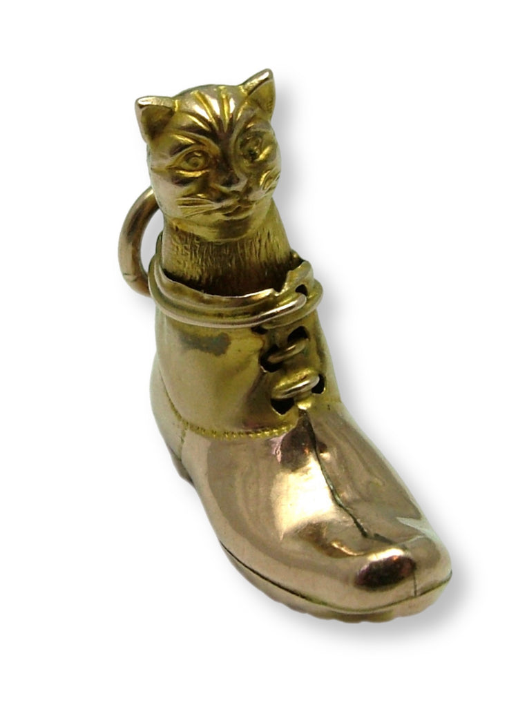 Large Antique Victorian c1900 Hollow 9ct Gold Cat in a Boot Charm Antique Charm - Sandy's Vintage Charms