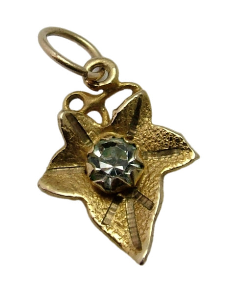 Small Vintage 1930’s 9ct Gold Ivy Leaf Charm set with Clear Paste Stone Gold Charm - Sandy's Vintage Charms