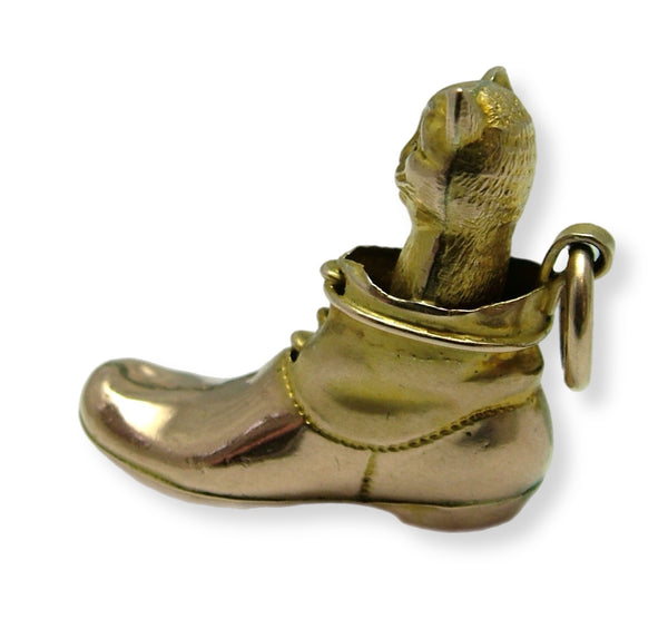 Large Antique Victorian c1900 Hollow 9ct Gold Cat in a Boot Charm Antique Charm - Sandy's Vintage Charms