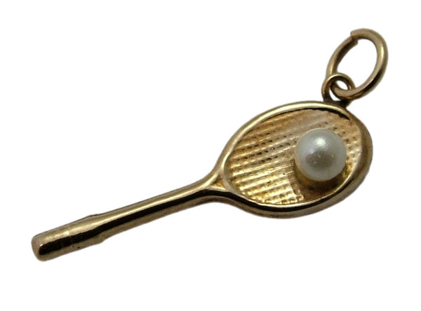 Vintage 1950's Hollow 9ct Gold Tennis Racket Charm with Faux Pearl Ball Gold Charm - Sandy's Vintage Charms