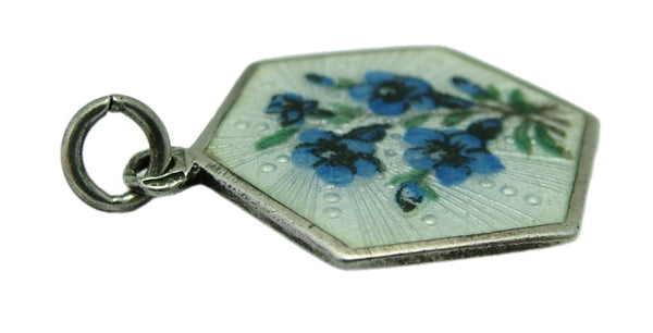 Vintage 1920’s Silver & Enamel Forget-me-not Flower Charm Engraved 1924 Enamel Charm - Sandy's Vintage Charms