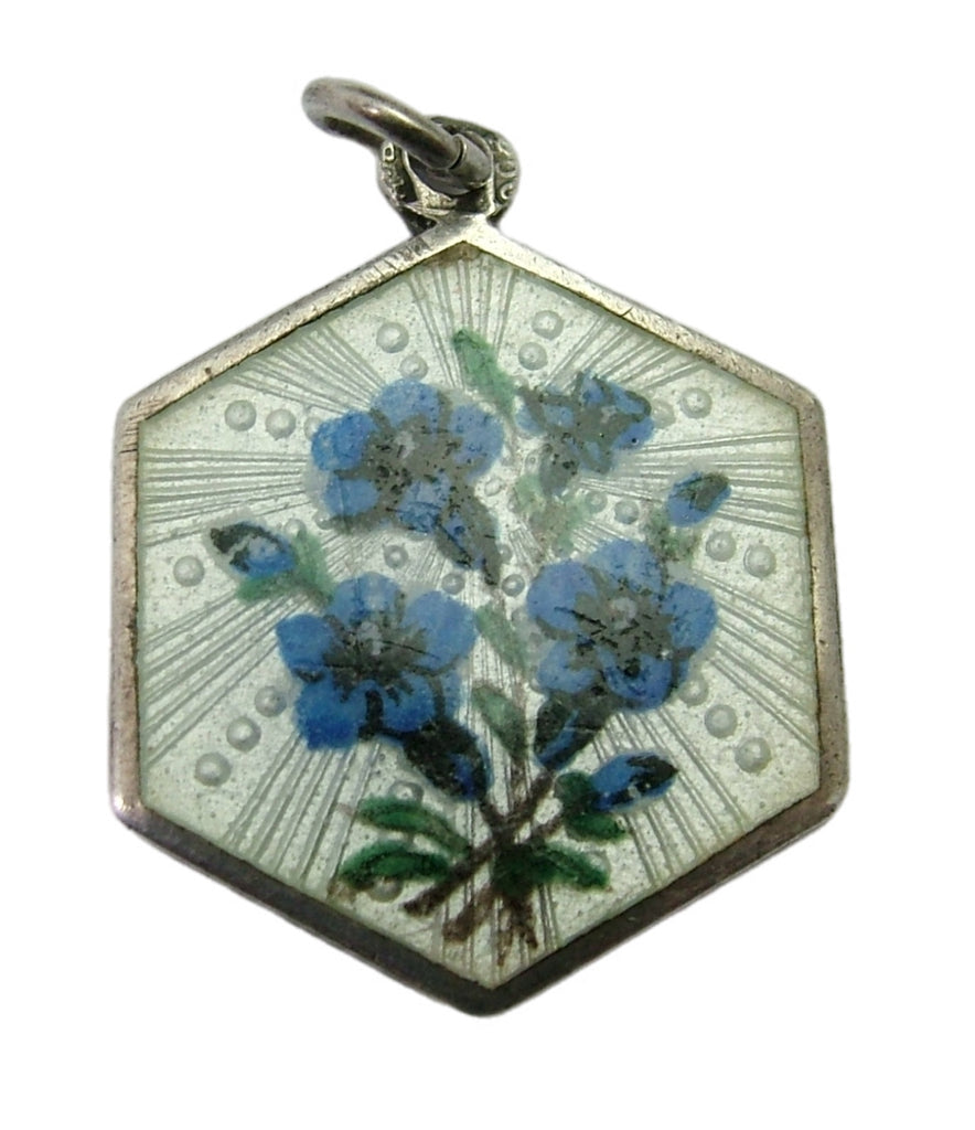 Vintage 1920’s Silver & Enamel Forget-me-not Flower Charm Engraved 1924 Enamel Charm - Sandy's Vintage Charms