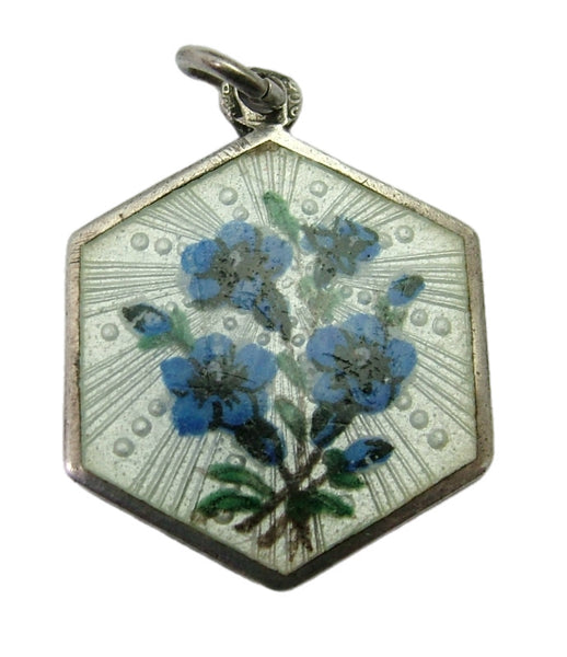 Vintage 1920’s Silver & Enamel Forget-me-not Flower Charm Engraved 1924 Enamel Charm - Sandy's Vintage Charms