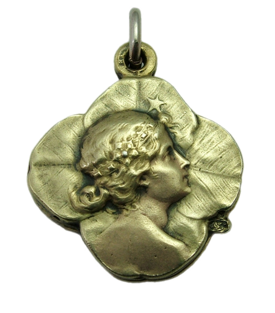 Antique Art Nouveau c1895 Silver Gilt Lady Slider Locket Charm or Pendant Antique Charm - Sandy's Vintage Charms