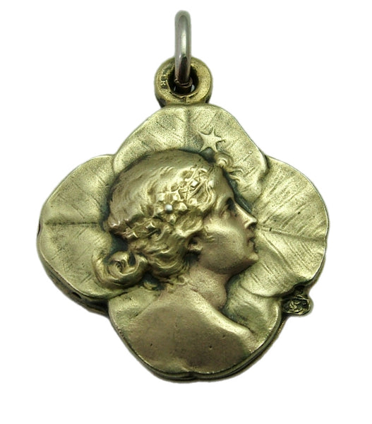 Antique Art Nouveau c1895 Silver Gilt Lady Slider Locket Charm or Pendant Antique Charm - Sandy's Vintage Charms