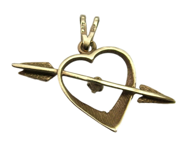 Vintage 1970's 9ct Gold Diamond Set Heart with Arrow Charm HM 1977 Gold Charm - Sandy's Vintage Charms