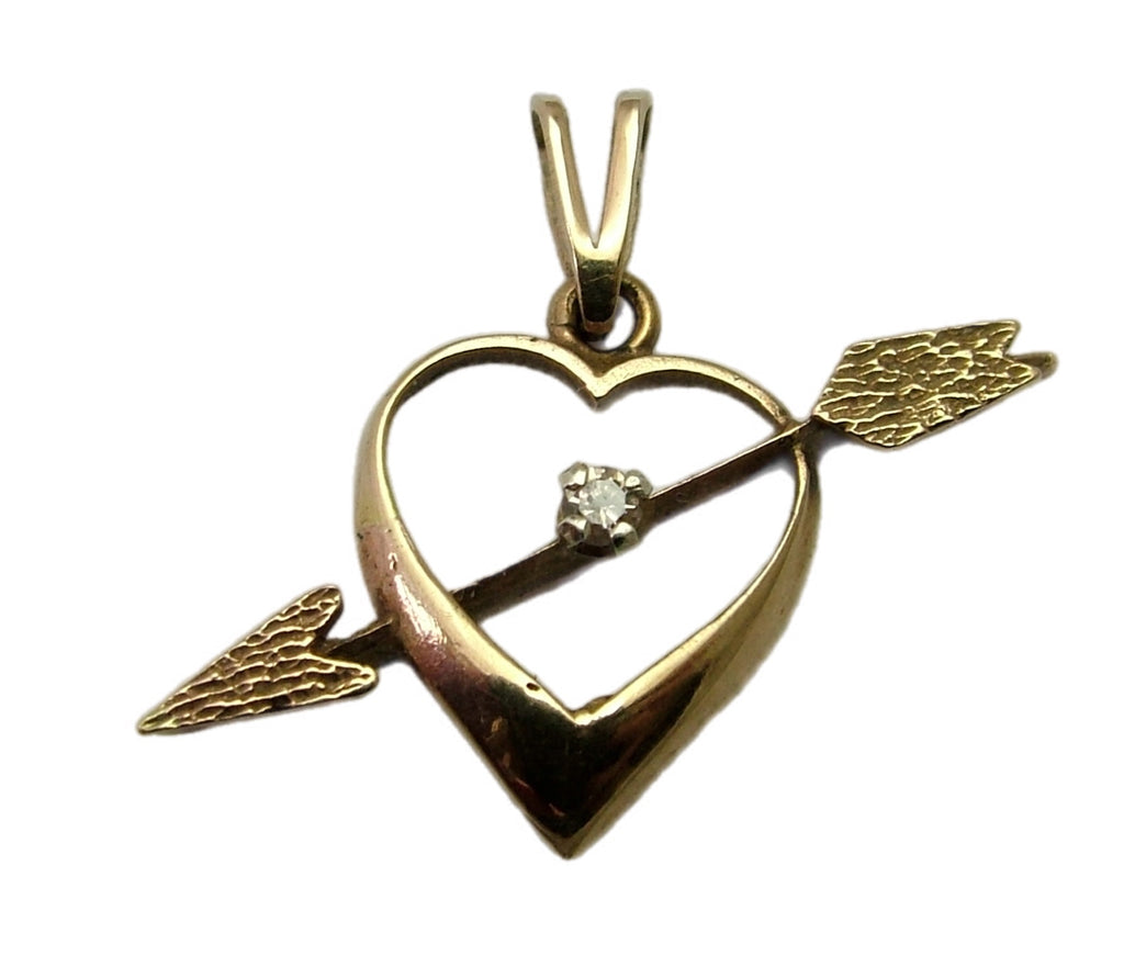 Vintage 1970's 9ct Gold Diamond Set Heart with Arrow Charm HM 1977 Gold Charm - Sandy's Vintage Charms