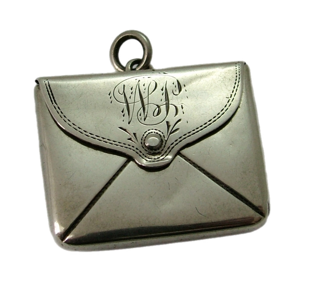 Antique Edwardian Silver Stamp Case Envelope Charm or Fob with Notebook HM 1904 Antique Charm - Sandy's Vintage Charms