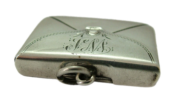Antique Edwardian Silver Stamp Case Envelope Charm or Fob with Notebook HM 1904 Antique Charm - Sandy's Vintage Charms