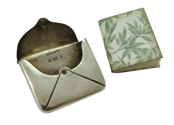 Antique Edwardian Silver Stamp Case Envelope Charm or Fob with Notebook HM 1904 Antique Charm - Sandy's Vintage Charms