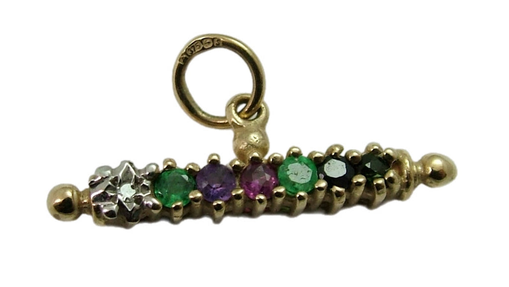 Vintage 1990's 9ct Gold Gem Set T-Bar Charm Spells “DEAREST” HM 1992 Gold Charm - Sandy's Vintage Charms