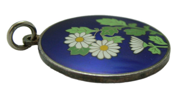 Large Vintage 1970's Silver & Enamel Daisy Flower Disk Charm Enamel Charm - Sandy's Vintage Charms