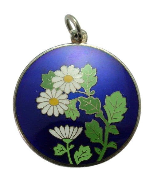 Large Vintage 1970's Silver & Enamel Daisy Flower Disk Charm Enamel Charm - Sandy's Vintage Charms
