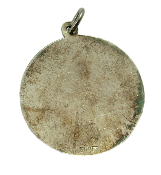 Large Vintage 1970's Silver & Enamel Daisy Flower Disk Charm Enamel Charm - Sandy's Vintage Charms