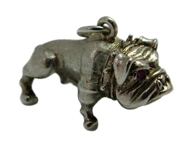 Large Heavy Vintage 1960's Solid Silver Bulldog Charm Ruby Eyes Silver Charm - Sandy's Vintage Charms