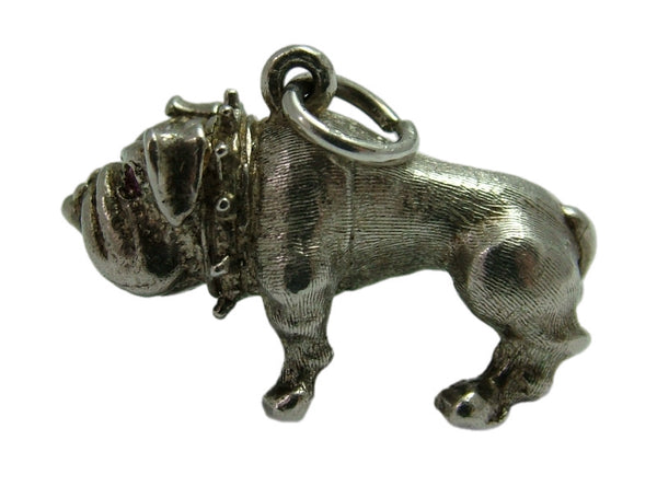 Large Heavy Vintage 1960's Solid Silver Bulldog Charm Ruby Eyes Silver Charm - Sandy's Vintage Charms