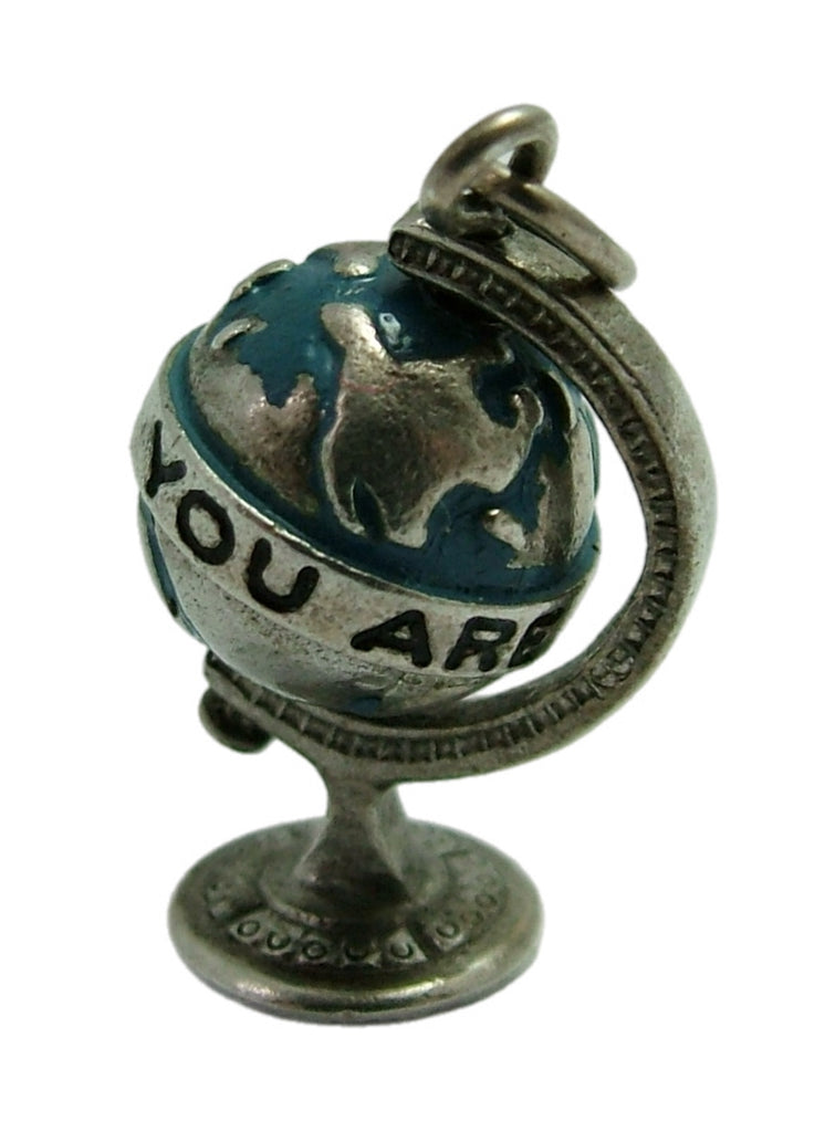 Vintage 1950's Silver & Enamel Painted “You Are My World” Rotating Globe Charm Silver Charm - Sandy's Vintage Charms