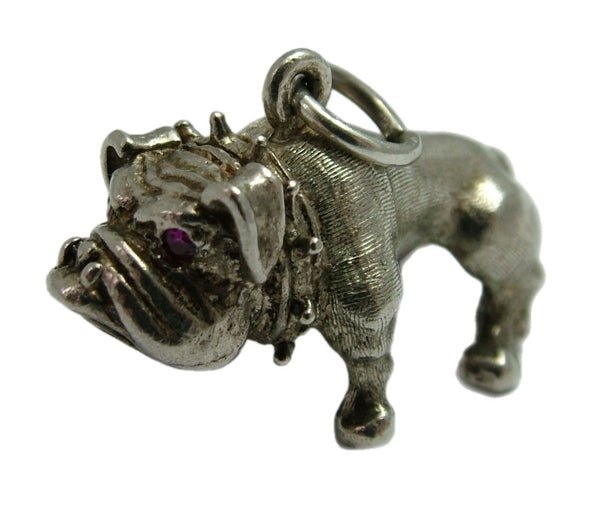 Large Heavy Vintage 1960's Solid Silver Bulldog Charm Ruby Eyes Silver Charm - Sandy's Vintage Charms