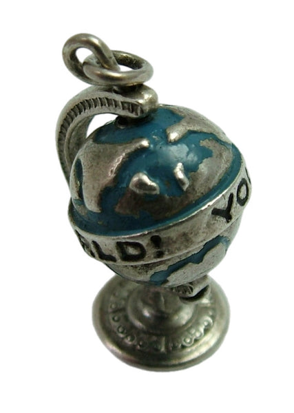 Vintage 1950's Silver & Enamel Painted “You Are My World” Rotating Globe Charm Silver Charm - Sandy's Vintage Charms