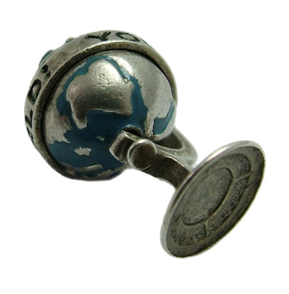 Vintage 1950's Silver & Enamel Painted “You Are My World” Rotating Globe Charm Silver Charm - Sandy's Vintage Charms