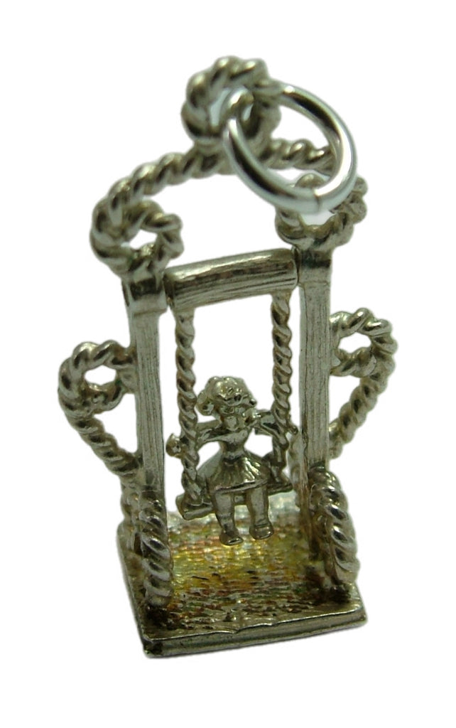 Vintage 1970's Silver Moving Girl on a Swing Charm Silver Charm - Sandy's Vintage Charms