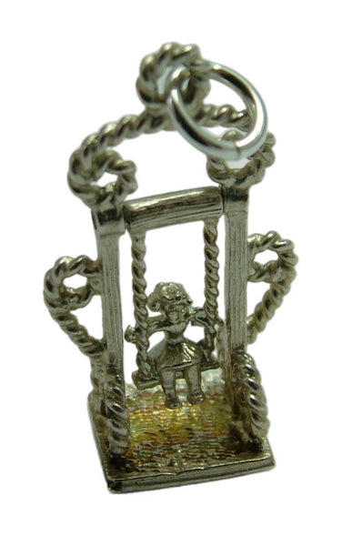 Vintage 1970's Silver Moving Girl on a Swing Charm Silver Charm - Sandy's Vintage Charms