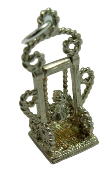 Vintage 1970's Silver Moving Girl on a Swing Charm Silver Charm - Sandy's Vintage Charms
