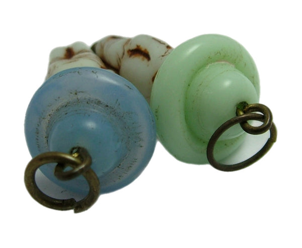 Pair of Small Vintage 1920's Czech Glass Doll Charms with Hats 1920s-1950s Charm - Sandy's Vintage Charms