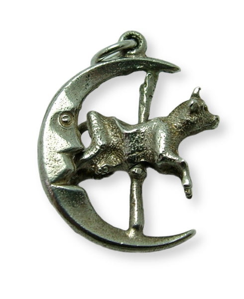 Vintage 1970's Moving Silver Cow Jumping Over the Moon Charm Silver Charm - Sandy's Vintage Charms