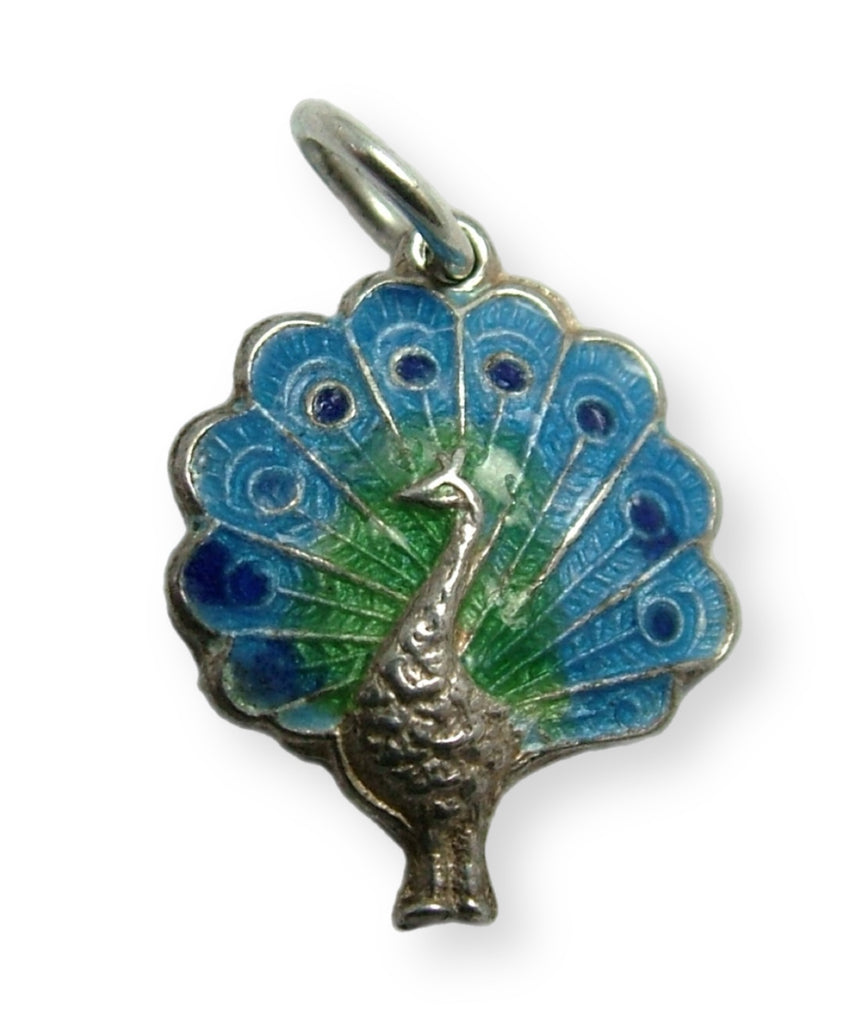 Vintage 1960's Silver & Enamel Peacock Charm Enamel Charm - Sandy's Vintage Charms