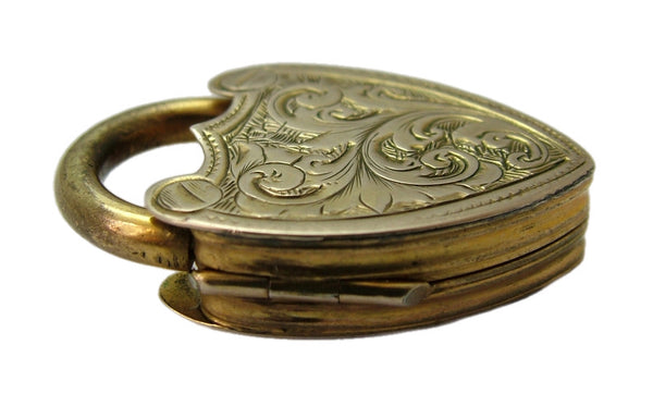 Large Antique Edwardian c1910 Gold Plated Opening Padlock Locket Charm