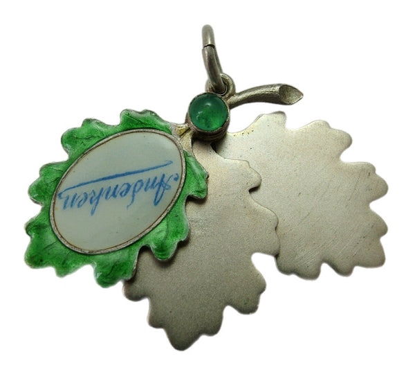 Large Antique German c1910 Silver & Enamel “Souvenir” Oak Leaf Slider Charm