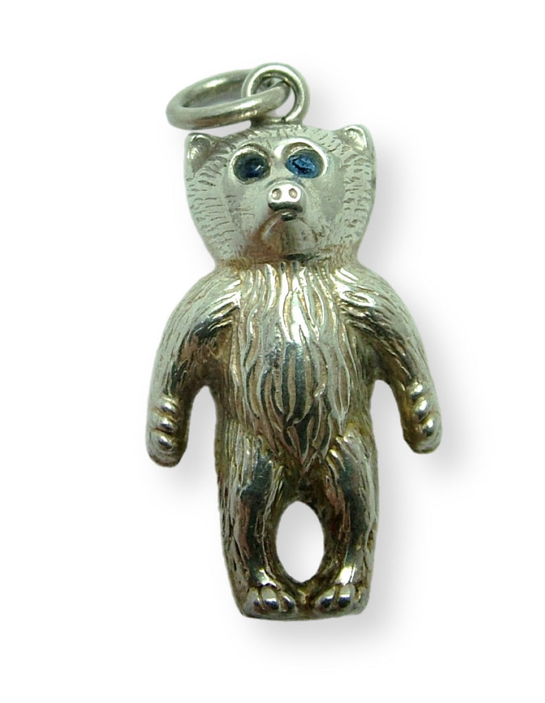 Antique Edwardian Silver Hollow Bear Charm HM 1908 with Blue Paste Eyes Antique Charm - Sandy's Vintage Charms