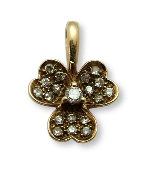 Vintage 1980’s 9ct Gold & Diamond Lucky Clover Charm or Pendant HM 1988 Gold Charm - Sandy's Vintage Charms
