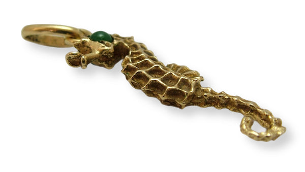 Large Vintage 1960’s Solid 18ct 18k Gold Seahorse Charm with Green Chrysoprase Eyes Gold Charm - Sandy's Vintage Charms